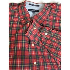Tommy Hilfiger Long Sleeve Button Down Shirt Mens Size L Plaid Red Collared